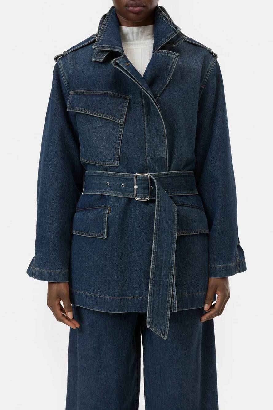 NEW CLOSED short denim trench coat in dark blue